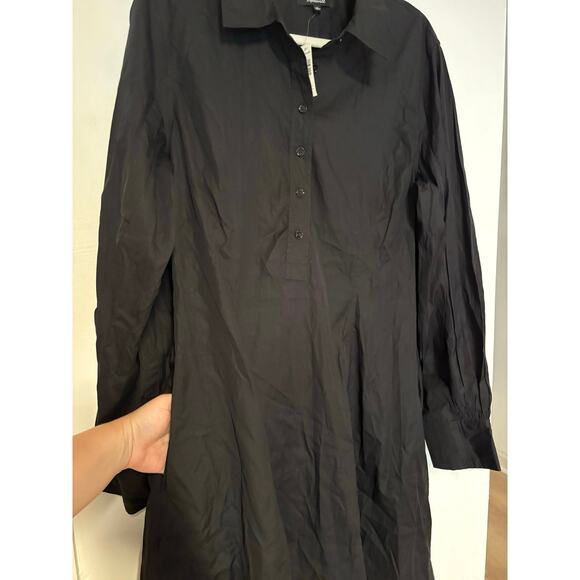 NWT Madewell Seamed Long-Sleeve Mini Shirtdress in Poplin In Black Size 16 - Picture 7 of 8